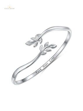 Sterling Silver Sideways Cross Bangle Faith Hope Love Engraved Bracelet